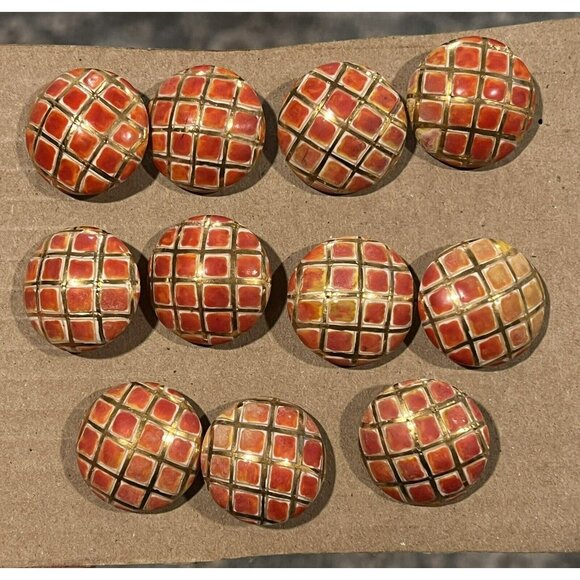 Orange Gold Hand-made Ceramic / Stoneware Shank Buttons Hand Etched ITALY 82G - Picture 10 of 10